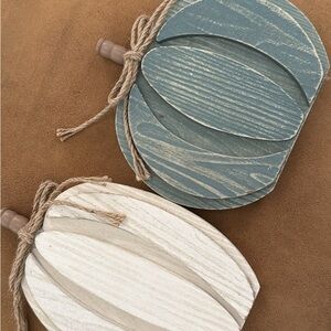 Rustic Blue and White Wooden Pumpkins